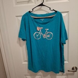 Kim Rogers Size XXL Teal Blue Sequin‎ Bicycle Short Sleeve Embellished T-Shirt